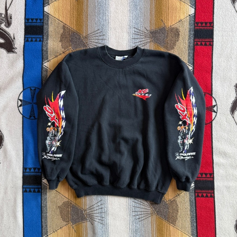 Vintage Polaris Racing XC Snowmobile Sweatshirt Black Graphic Sleeve Mens Medium